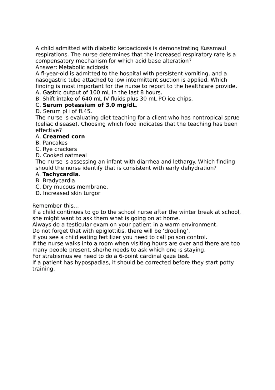 Pediatric Hesi Multiple Choice - Page 10