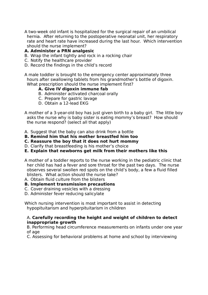 Pediatric Hesi Multiple Choice - Page 4