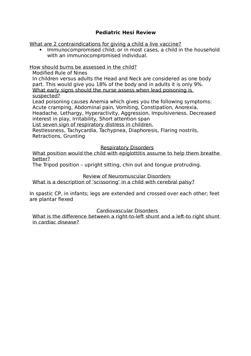 Pediatric Hesi Review - Page 1
