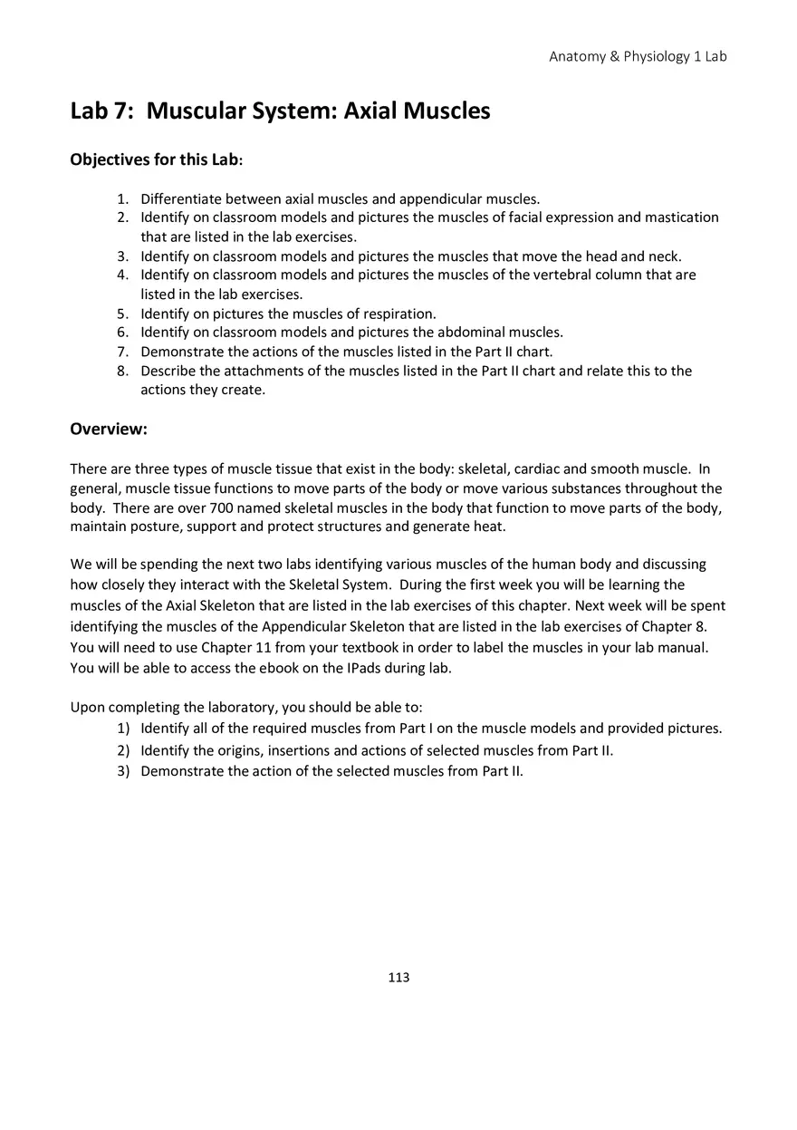 Lab 7 Muscular System Axial Muscles - Page 1