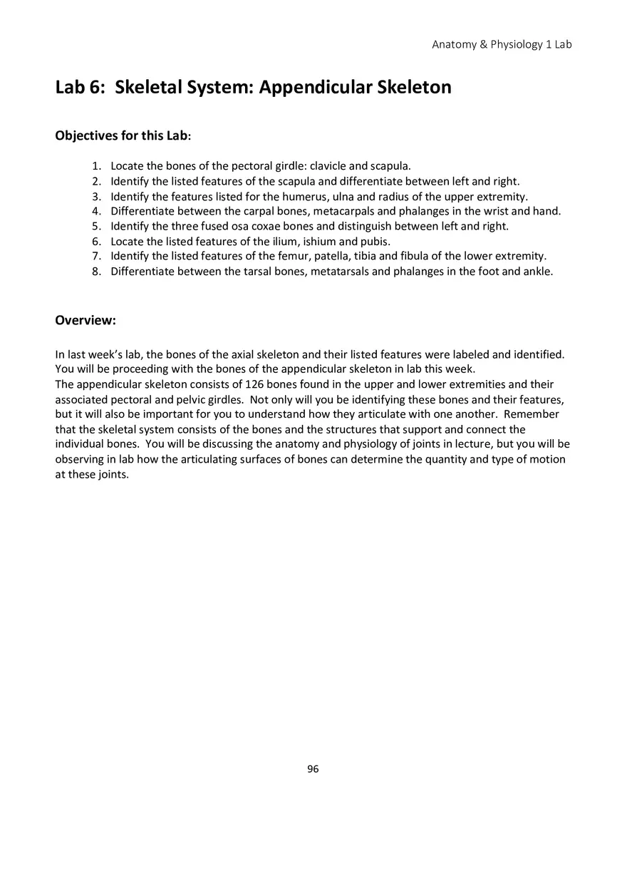 Lab 6 Skeletal System Appendicular Skeleton - Page 1
