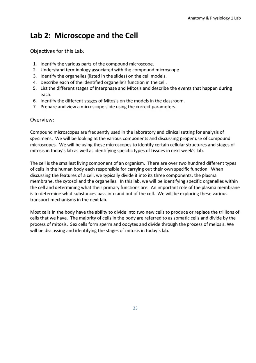 Lab 2 Microscope and the Cell - Page 1