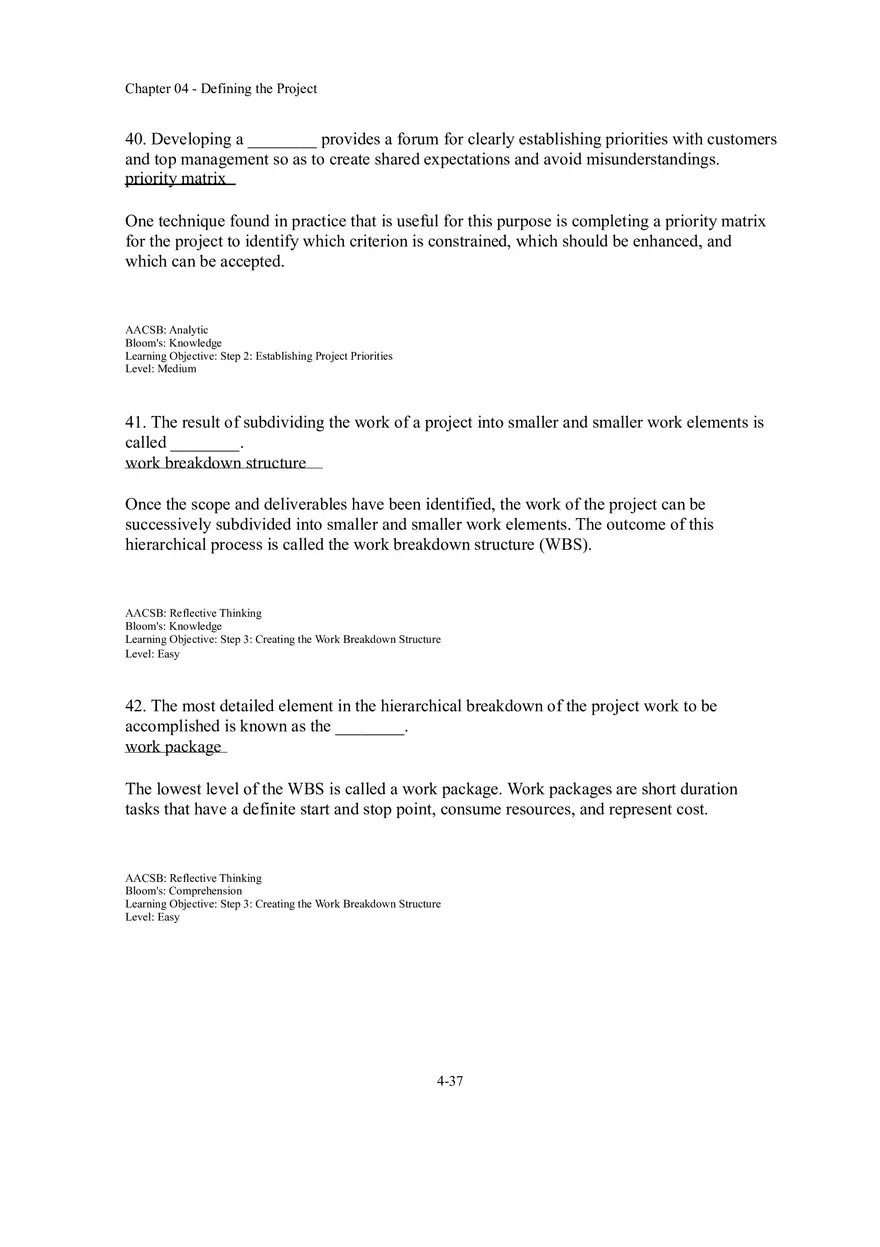 Chapter 04 Defining the Project Fill in the Blank - Page 4