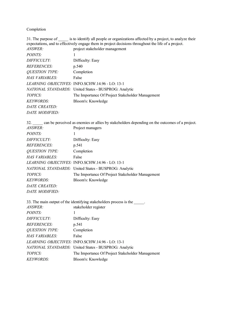 Chapter 13 Project Stakeholder Management Completion - Page 1
