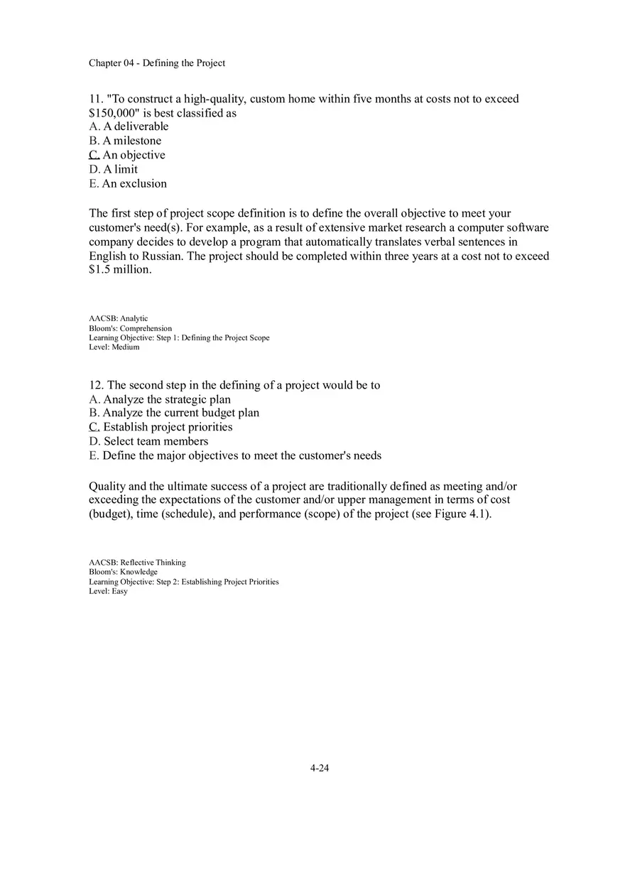 Chapter 04 Defining the Project Multiple Choice - Page 11