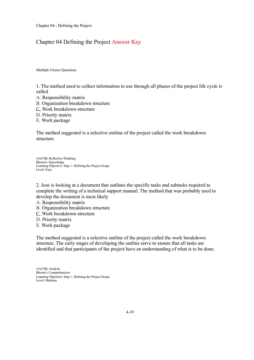 Chapter 04 Defining the Project Multiple Choice - Page 1