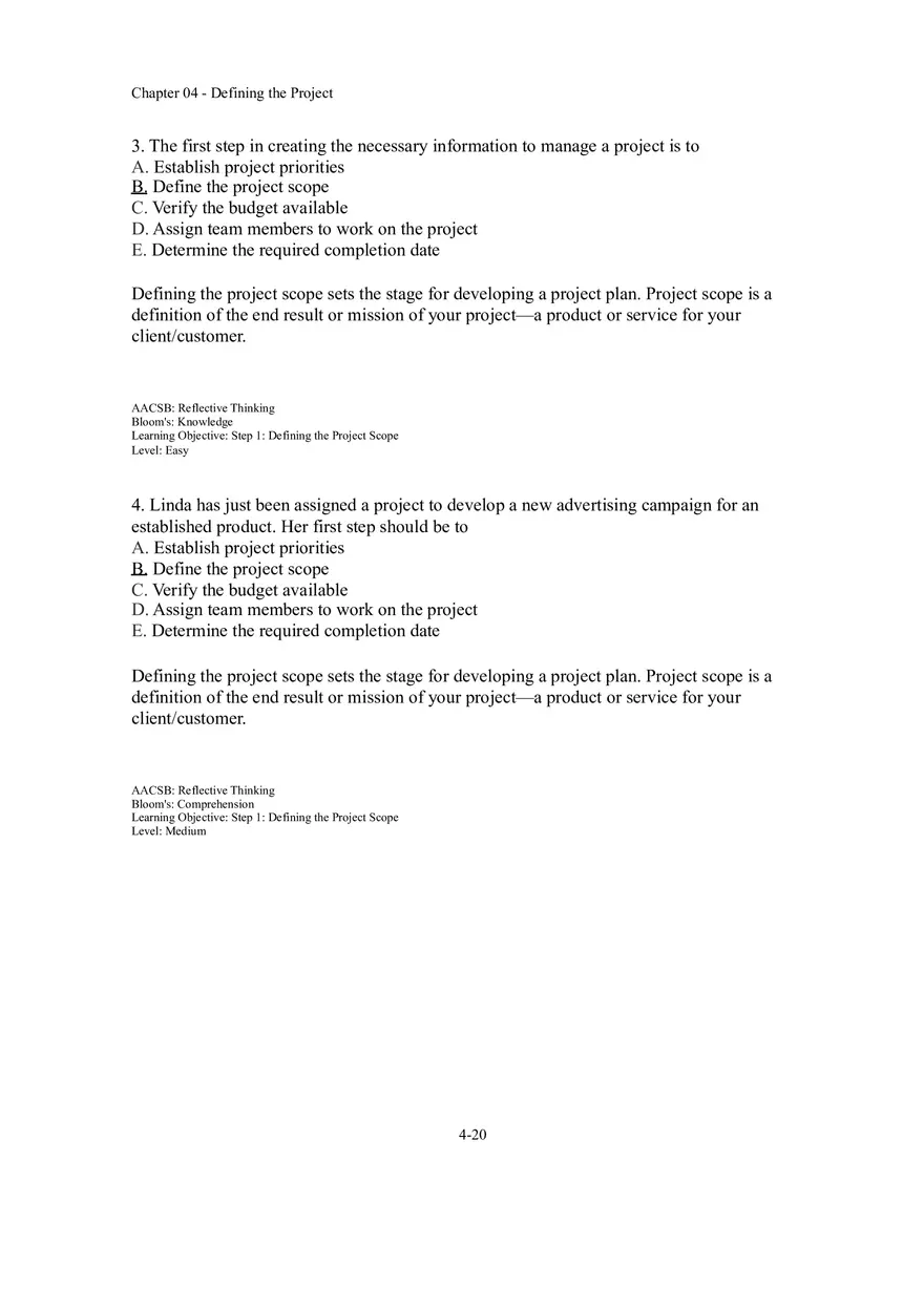 Chapter 04 Defining the Project Multiple Choice - Page 2