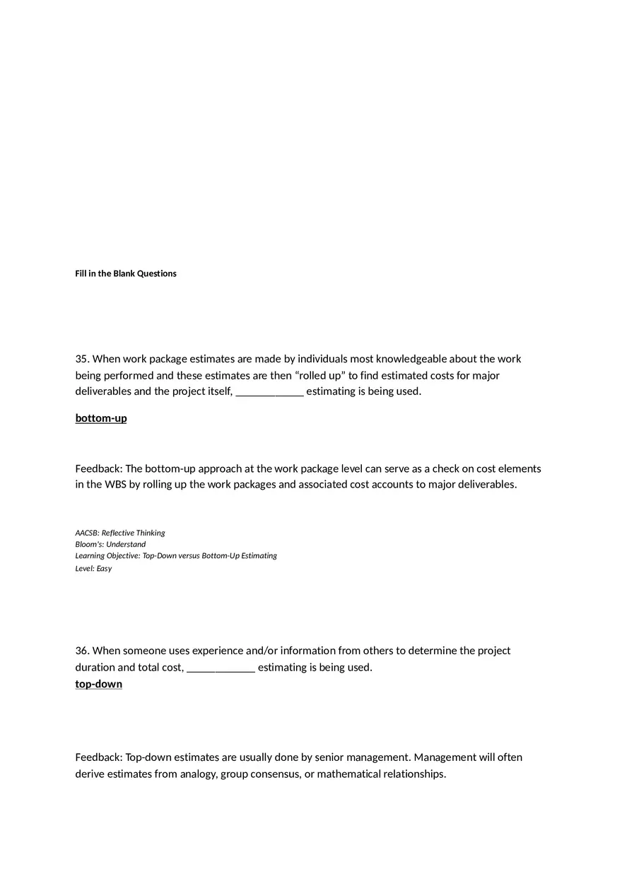 Chapter 05 Estimating Project Times and Costs Fill in the Blank - Page 1