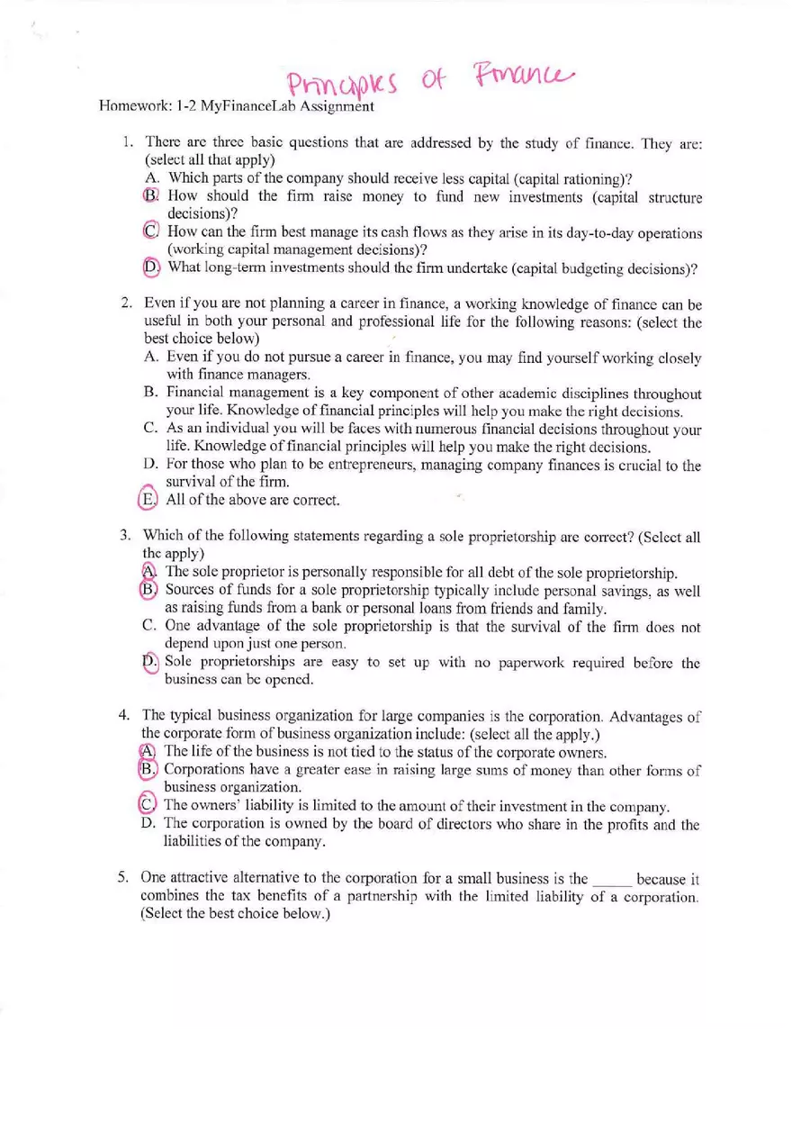 My Finance Lab Homework Answers - Page 1
