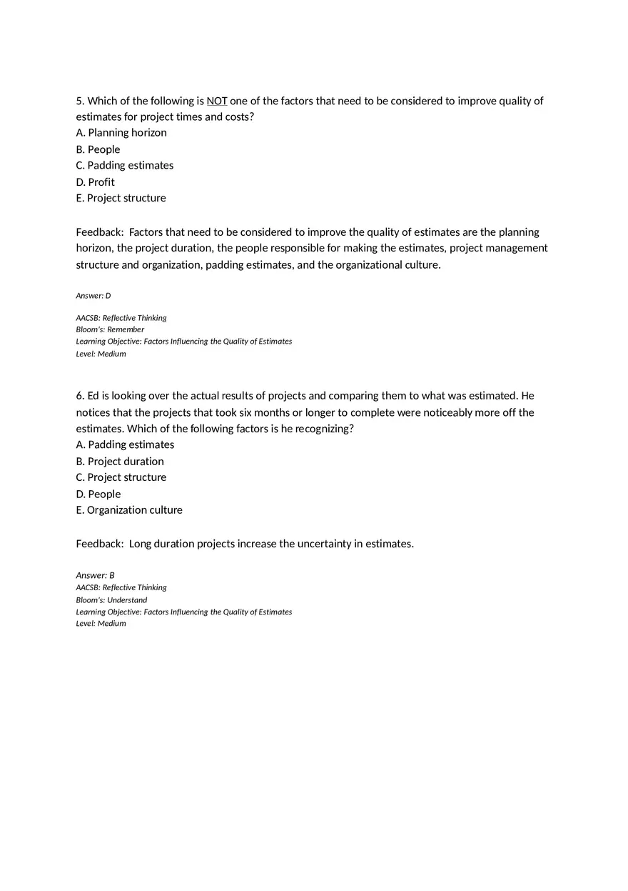 Chapter 05 Estimating Project Times and Costs Multiple Choice - Page 10