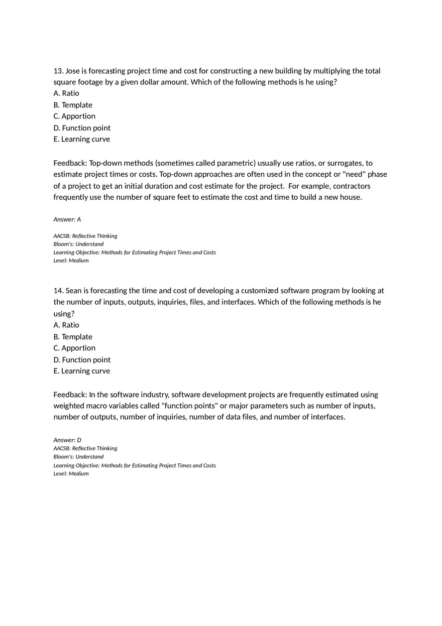 Chapter 05 Estimating Project Times and Costs Multiple Choice - Page 14