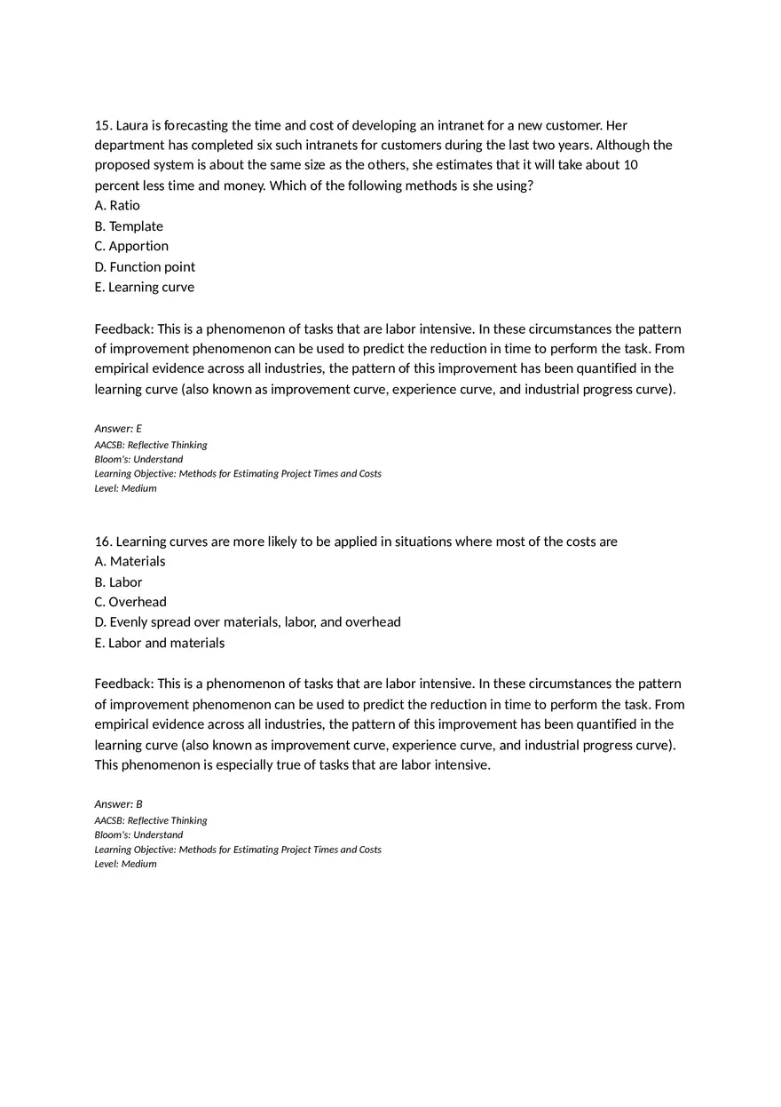 Chapter 05 Estimating Project Times and Costs Multiple Choice - Page 15