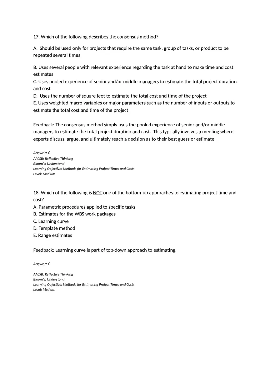 Chapter 05 Estimating Project Times and Costs Multiple Choice - Page 16