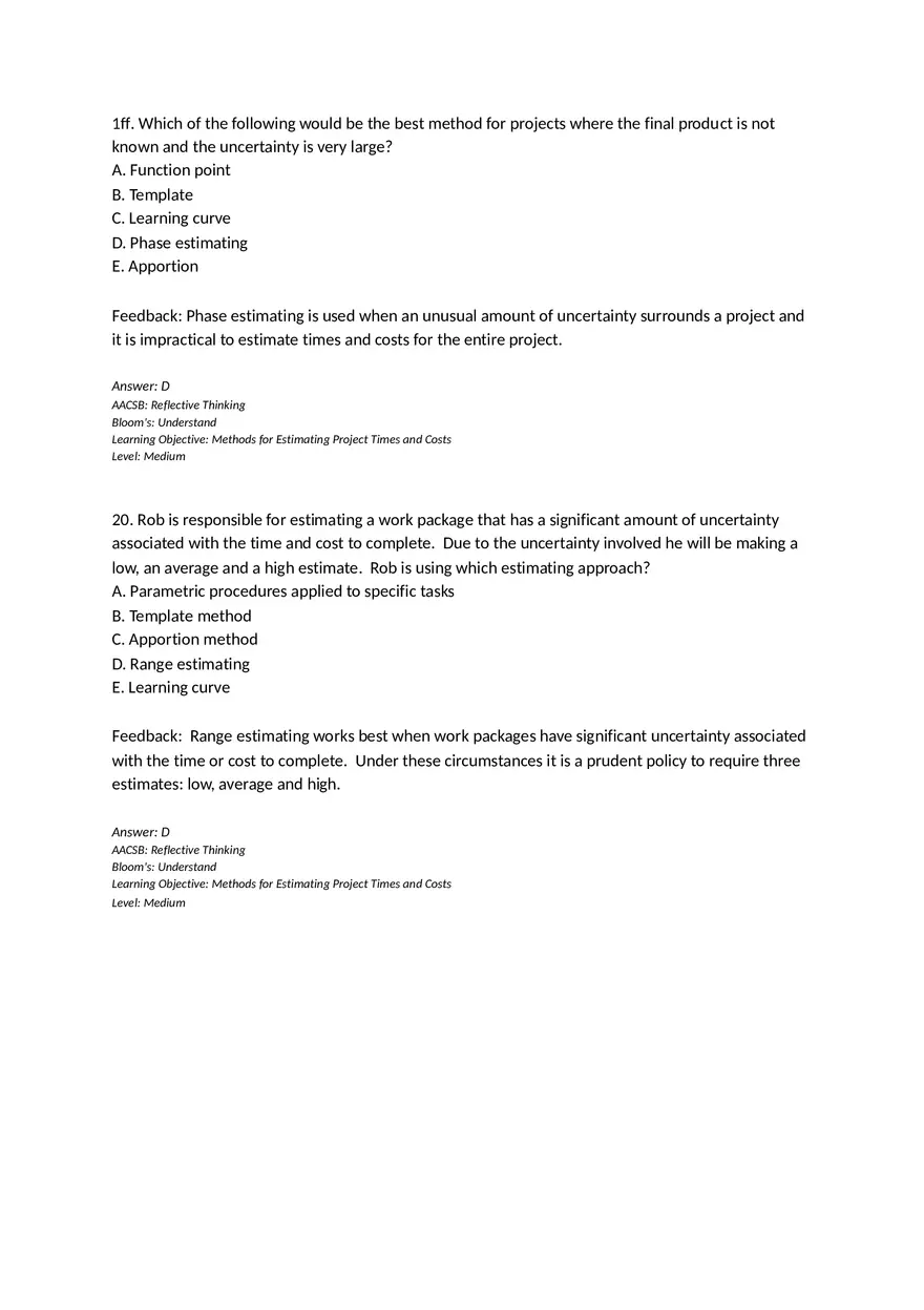 Chapter 05 Estimating Project Times and Costs Multiple Choice - Page 17