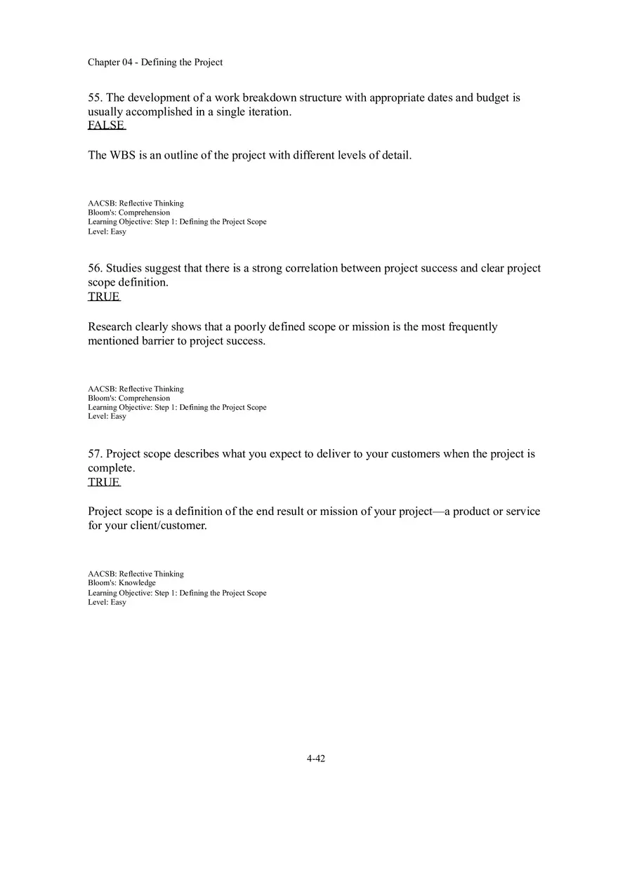 Chapter 04 Defining the Project True False - Page 1