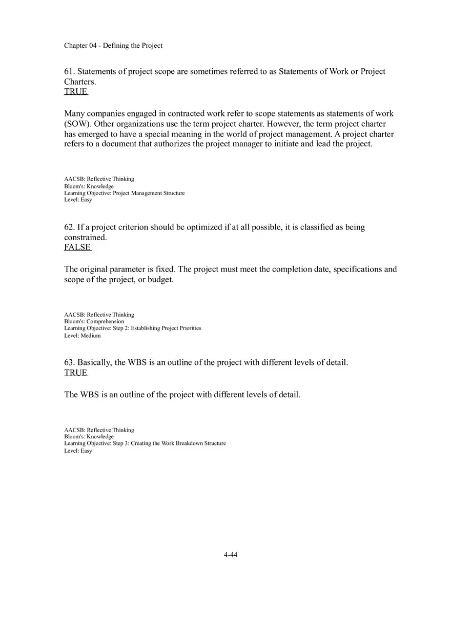 Chapter 04 Defining the Project True False - Page 3