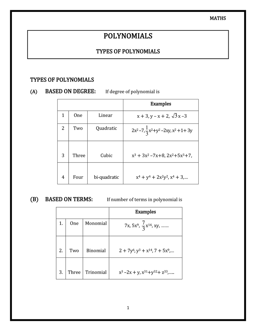 Types of Polynomials - Edubirdie