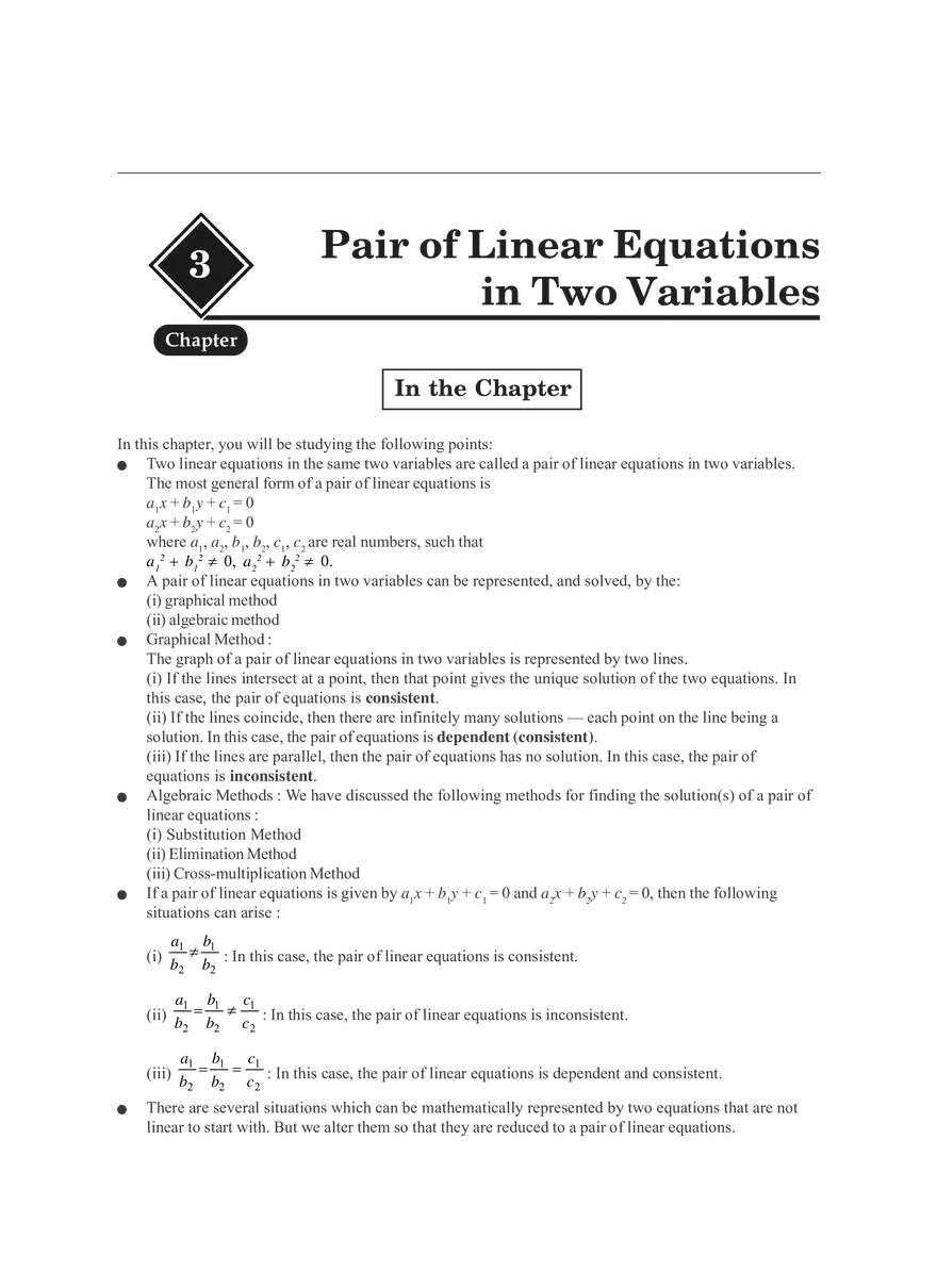 Pair of Linear Equations in Two Variables - Page 1