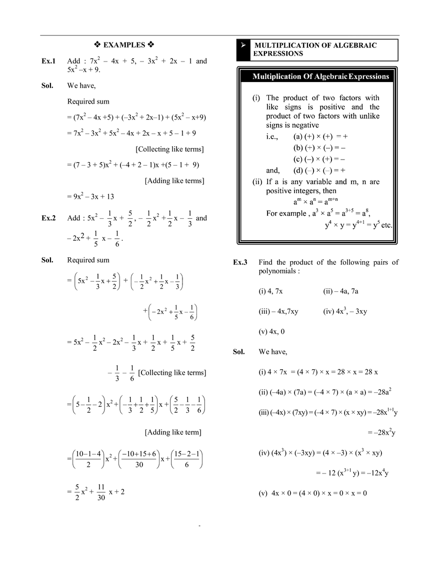 Algebraic Expressions and Identities - Page 2