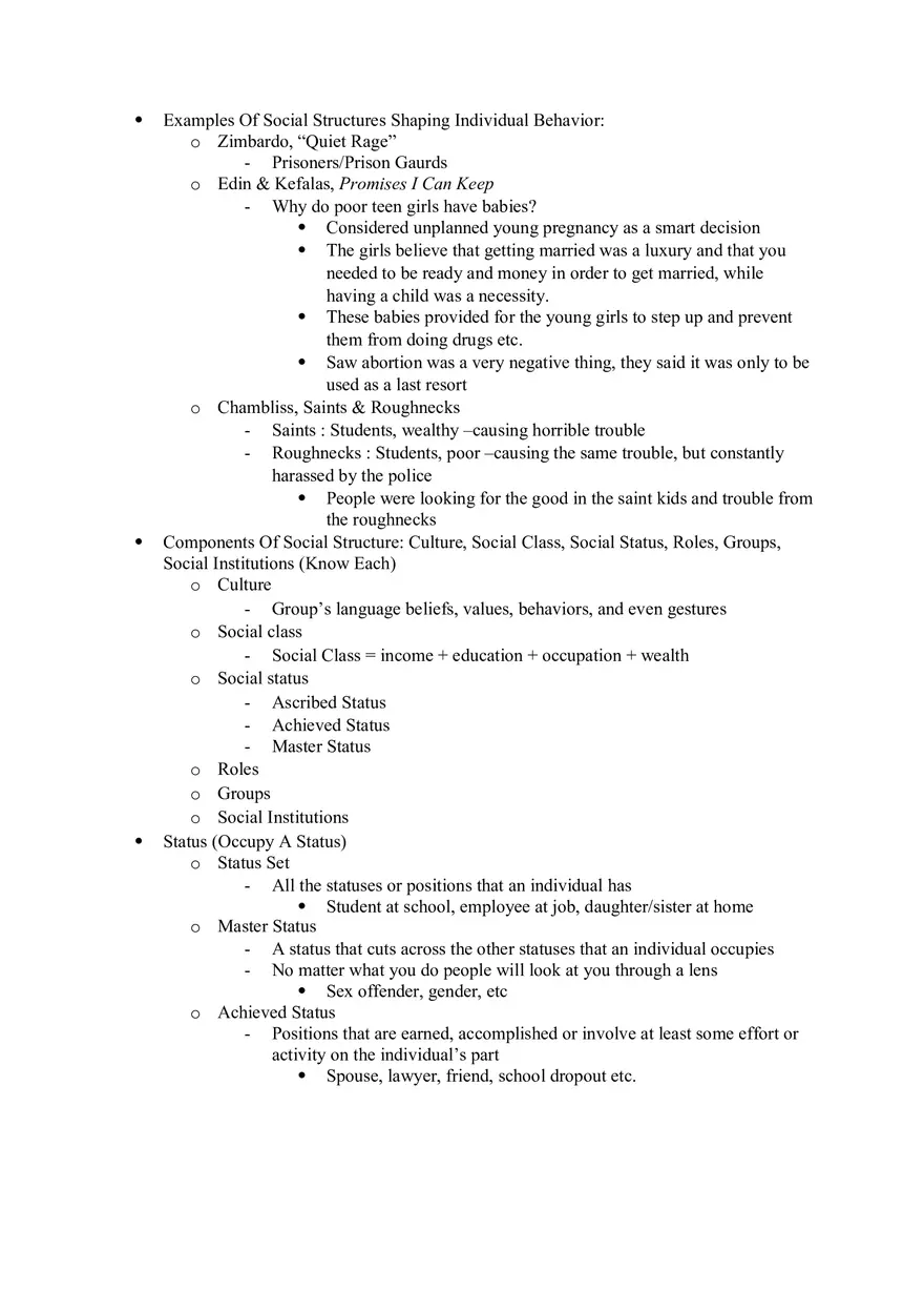 Sociology Exam 1 -- Study Guide - Page 3