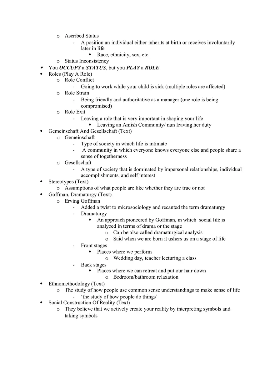 Sociology Exam 1 -- Study Guide - Page 4