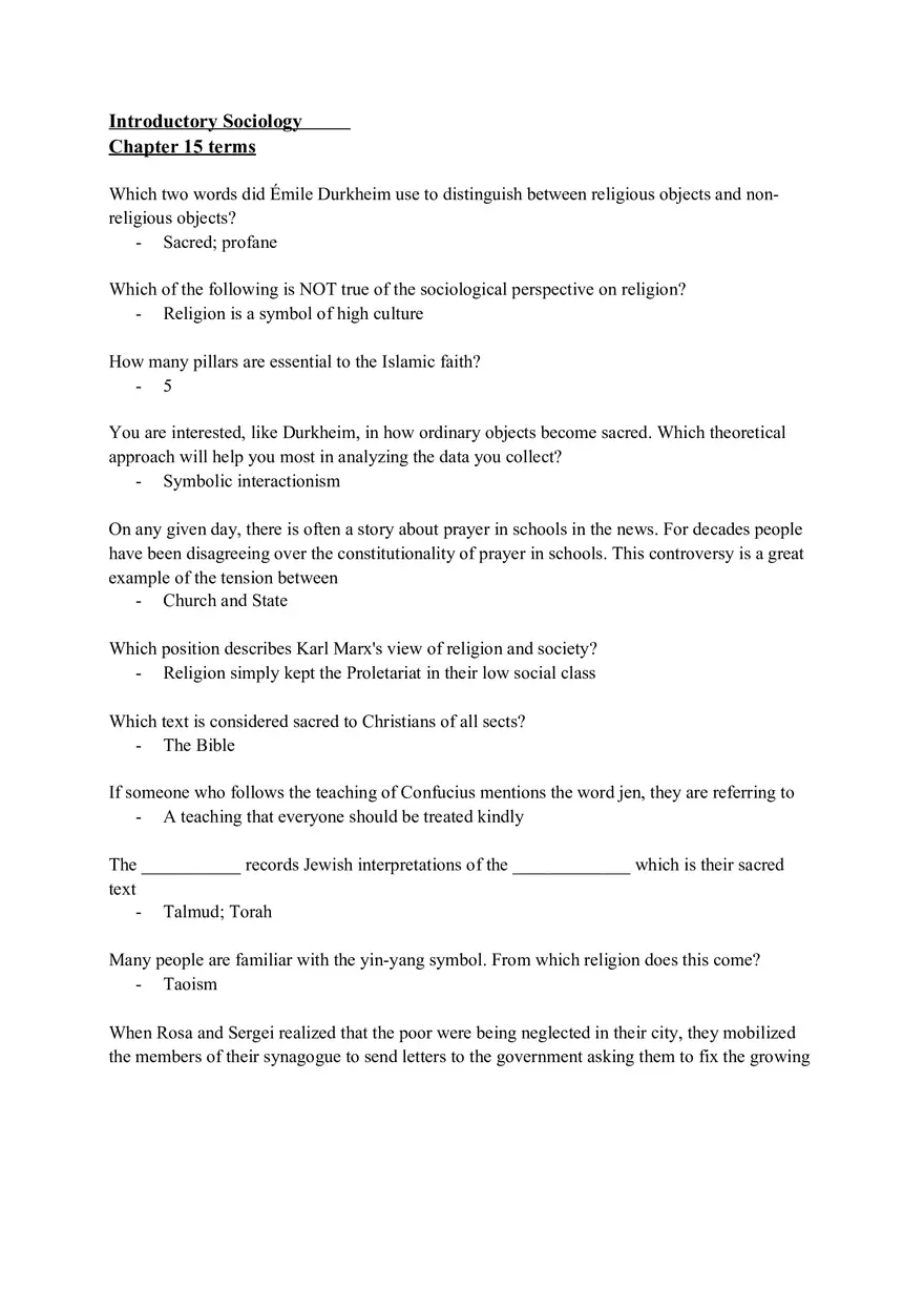 Introductory Sociology Chapter 15 Terms - Page 1