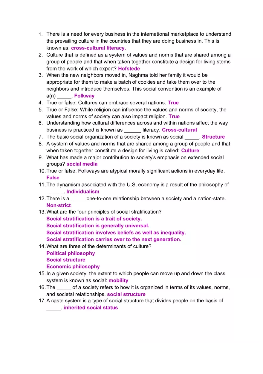 Business Answer Key - Page 1