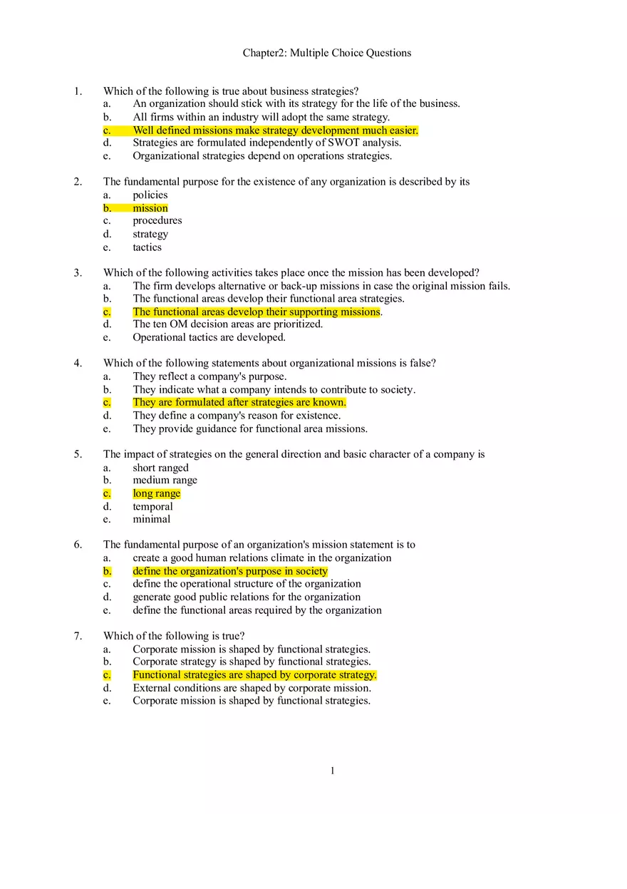 Strategy Chapter 2 Multiple Choice Questions - Page 1