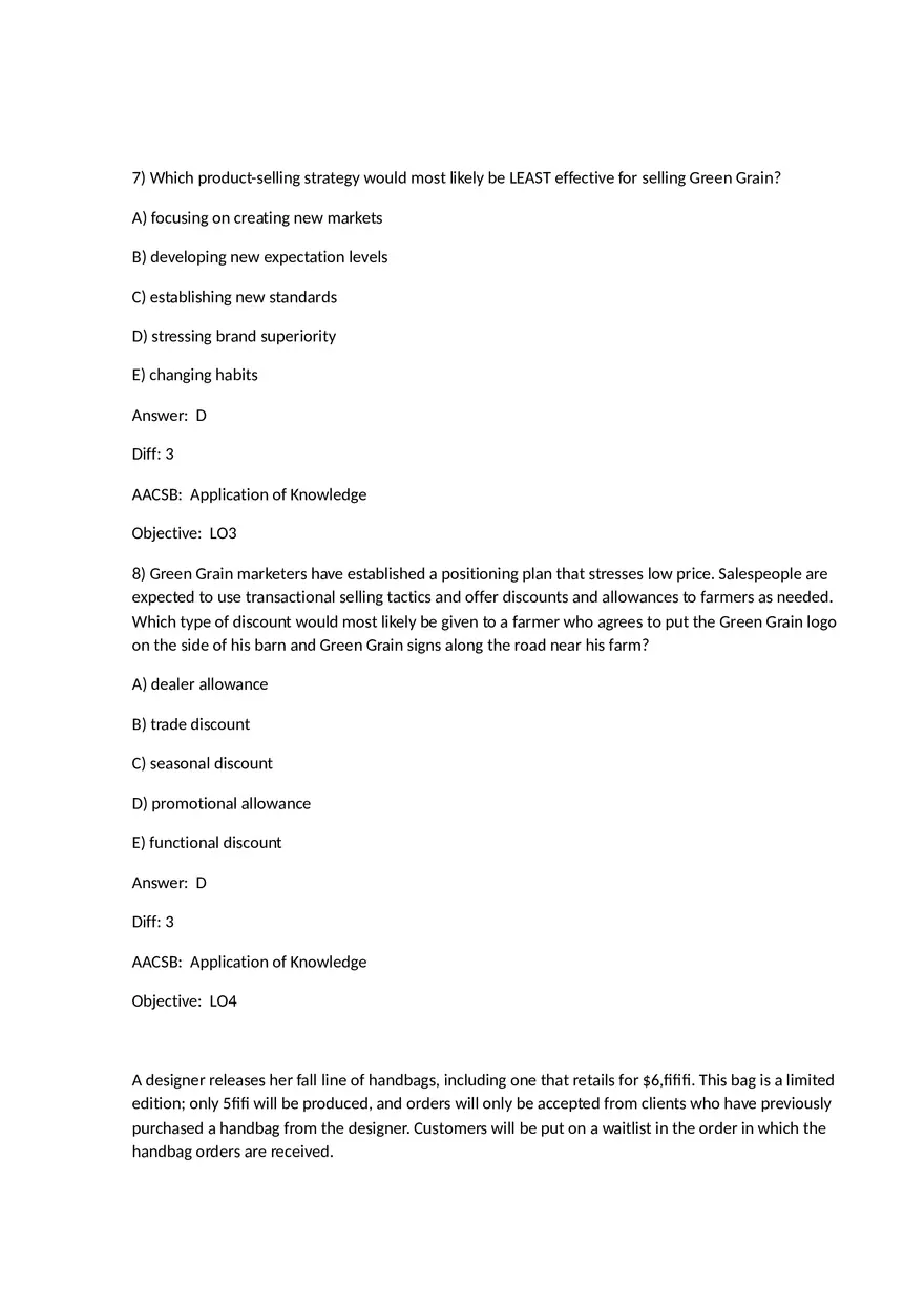 Chapter 7 Product-Selling Strategies That Add Value Multiple Choice - Page 9
