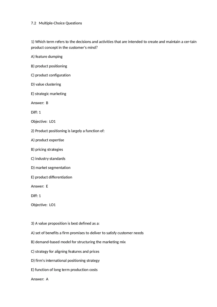 Chapter 7 Product-Selling Strategies That Add Value Multiple Choice - Page 1