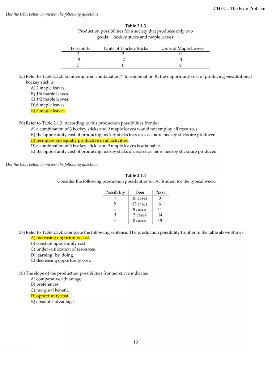 Chapter 02 The Econ Problem Answers Part 2 - Page 1