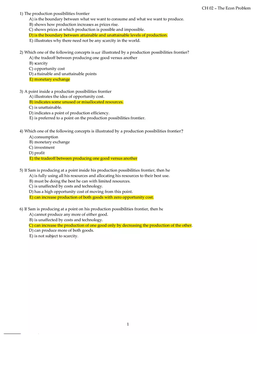Chapter 02 The Econ Problem Answers Part 1 - Page 1