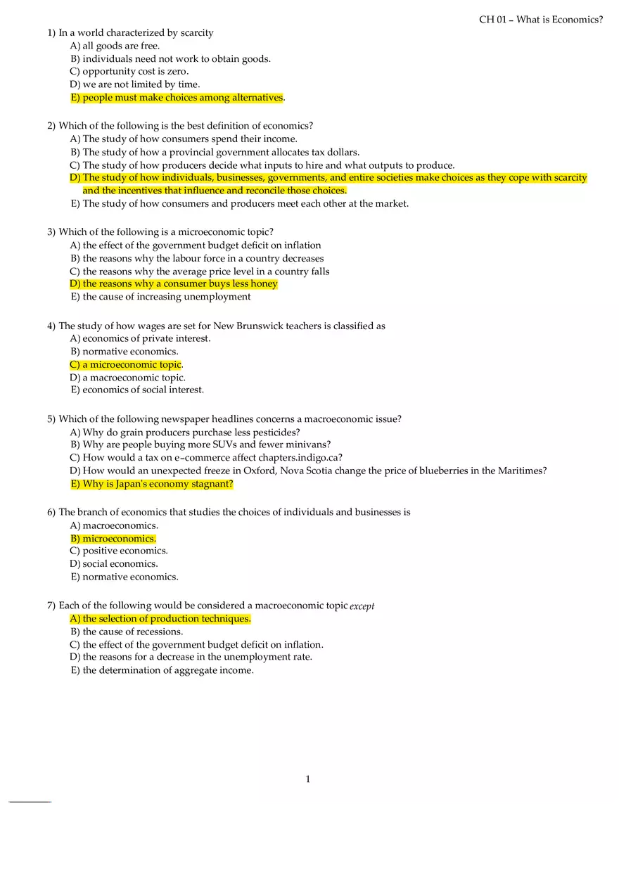 Chapter 01 What is Economics Answers Part 1 - Page 1