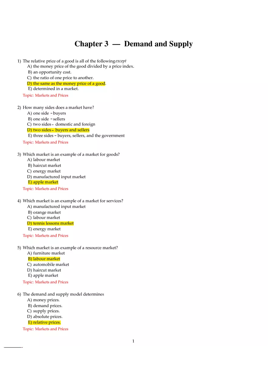 Chapter 3 Demand and Supply Answers Part 1 - Page 1
