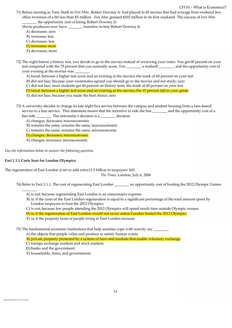 Chapter 01 What is Economics Answers Part 2 - Page 1