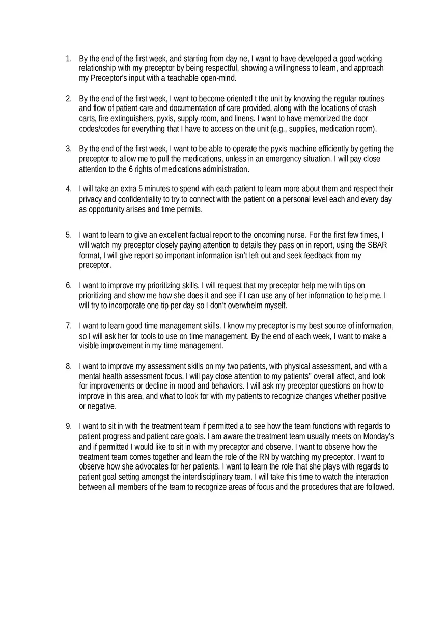 Nursing Preceptorship Objectives Examples - Page 1