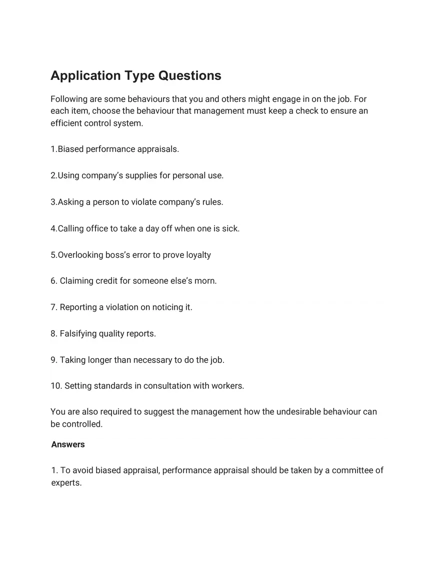 Solutions for Business Studies Chapter 8 Controlling Application Type Questions - Page 1