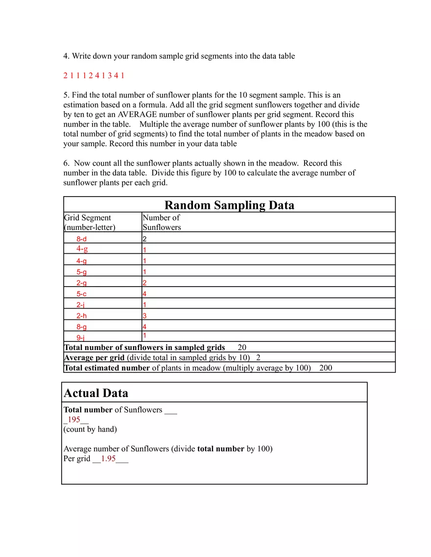 Quadrat Random Sampling Investigation - Page 2