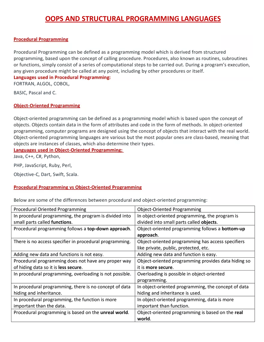 OOPS and Structural Programming Languages - Page 1