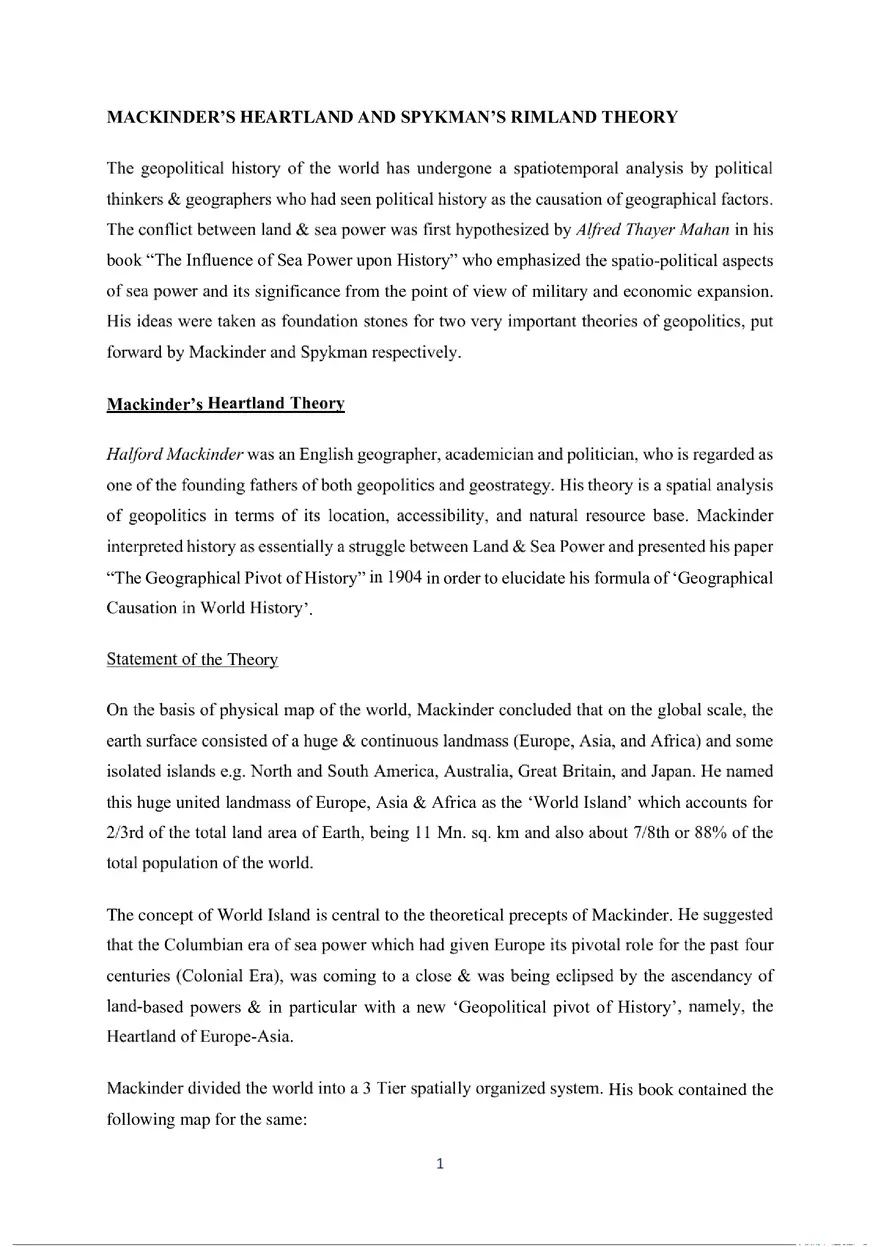 Mackinder’s Heartland and Spykman’s Rimland Theory - Page 1