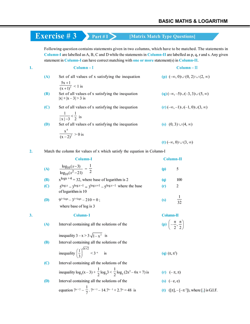 Basic Maths & Logarithm Exercise # 3 - Page 1