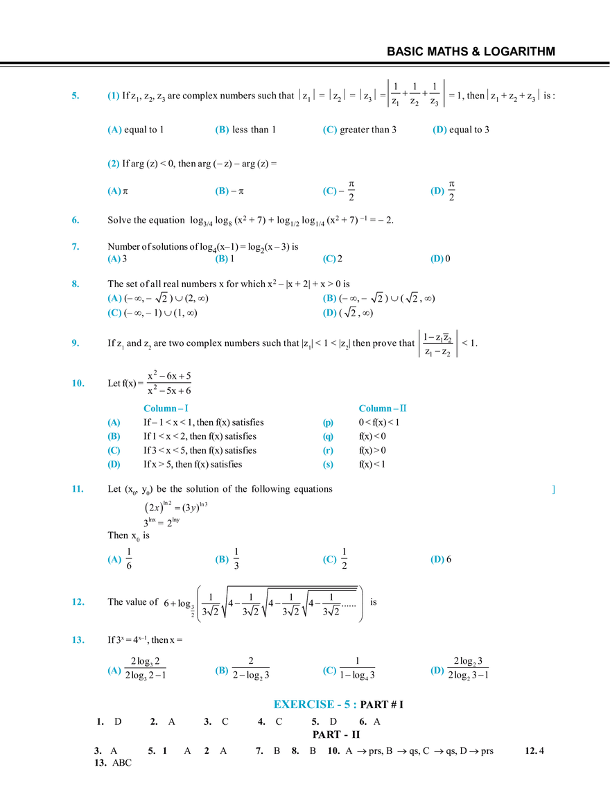 Basic Maths & Logarithm Exercise # 5 - Page 2