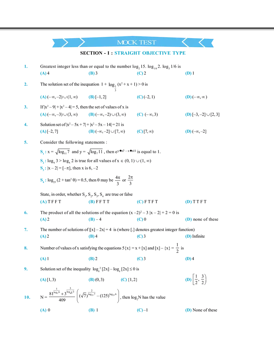 Basic Maths & Logarithm Mock Test - Page 1
