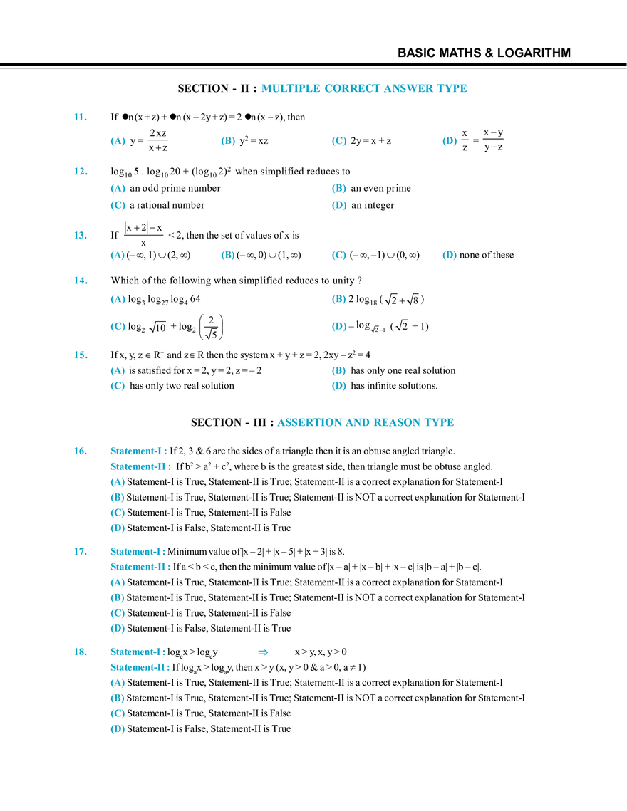 Basic Maths & Logarithm Mock Test - Page 2