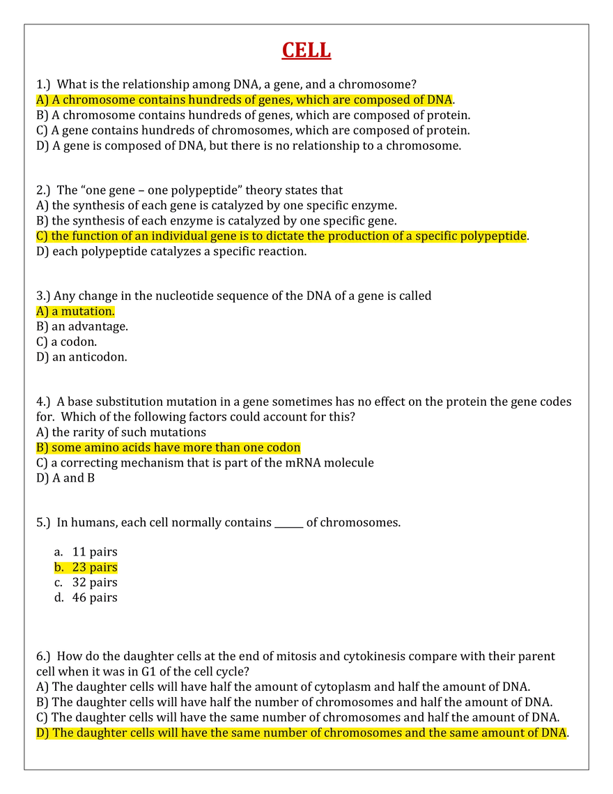 Cell Test with Answers - Page 1
