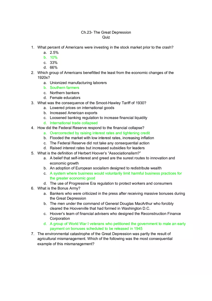 Ch.23 - The Great Depression Quiz - Page 1
