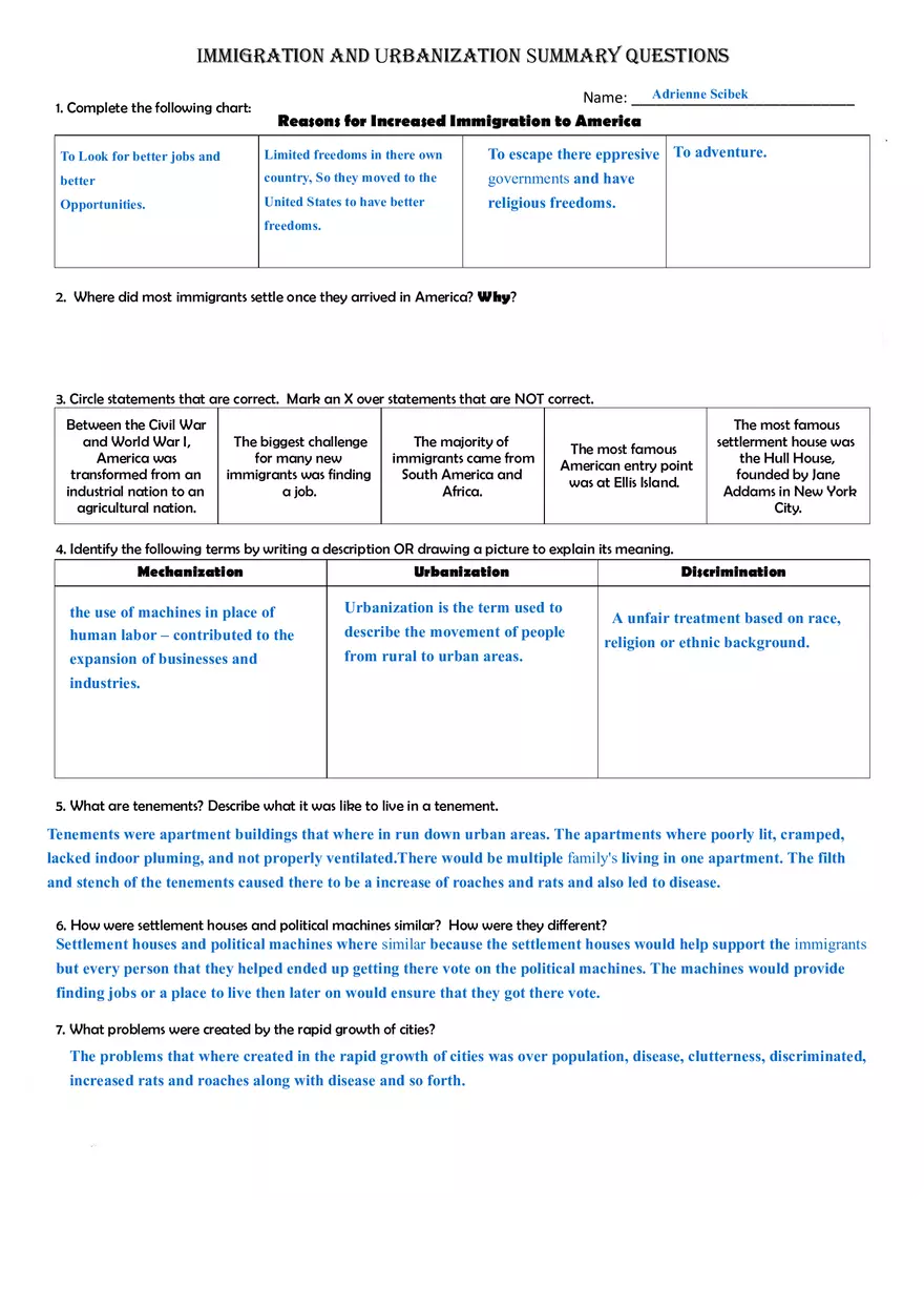 Immigration and Urbanization Summary with Answers - Page 2