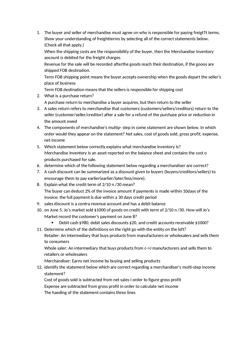 Determine Which of the Following Statements about Merchandise is Correct - Page 1