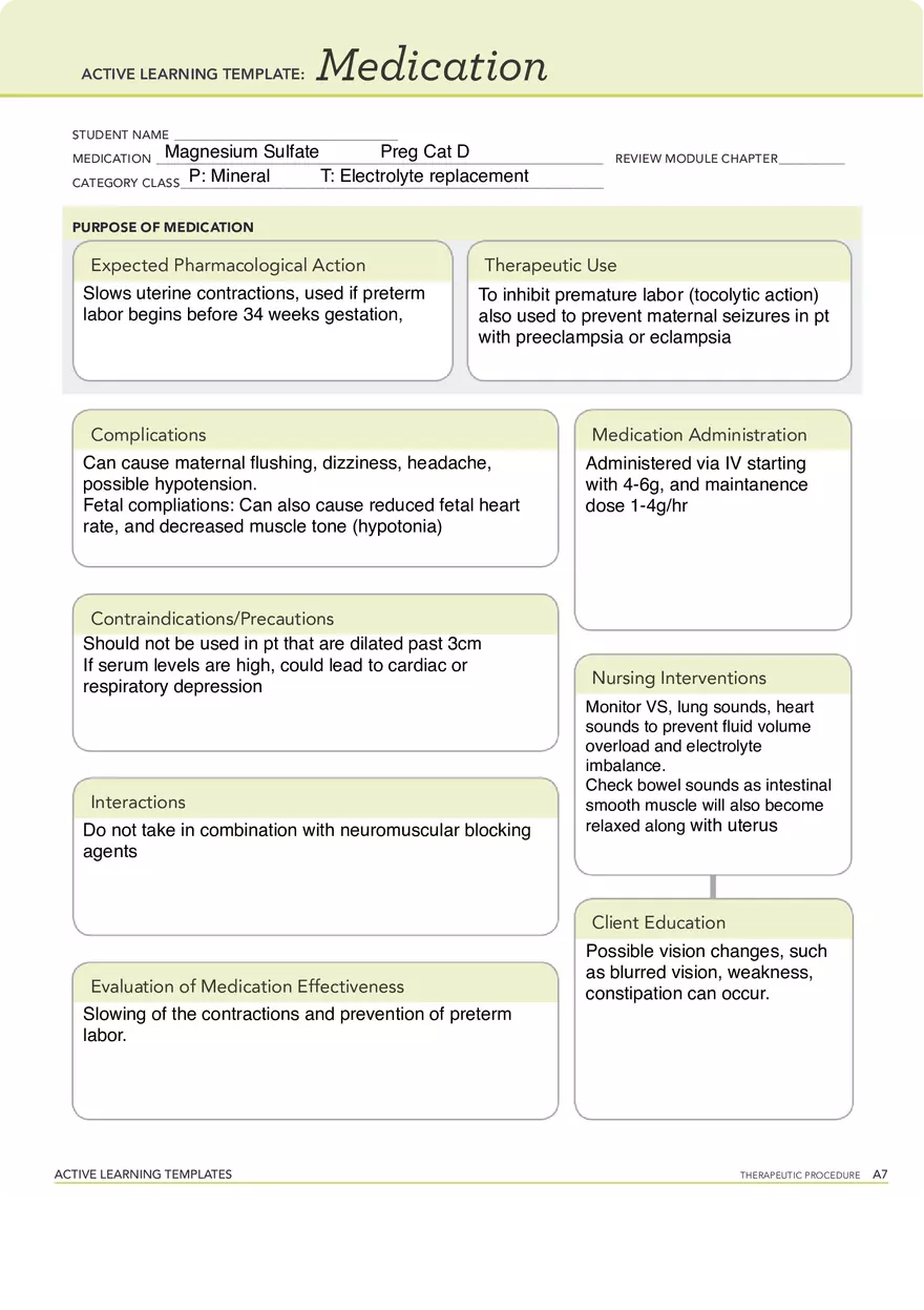 Magnesium Sulfate Learning Template - Page 1
