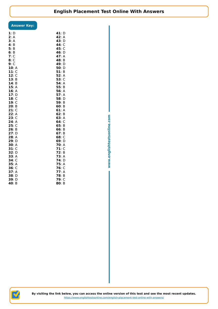 English Placement Test With Answers - Page 7